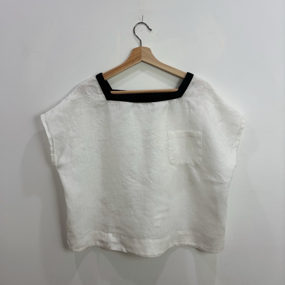 Steven Alan White Linen Top with Black Trim